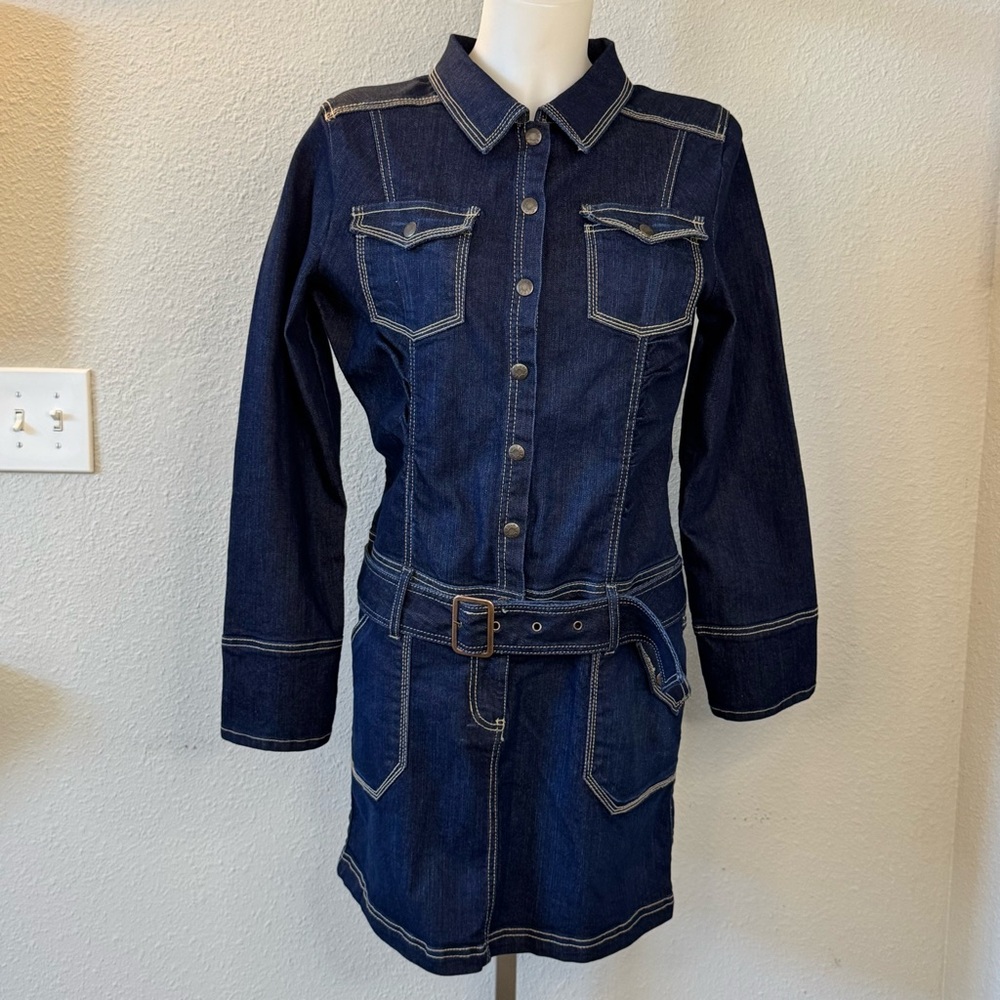 Clash Dark Blue Denim Long Sleeve Dress with Belt Size L